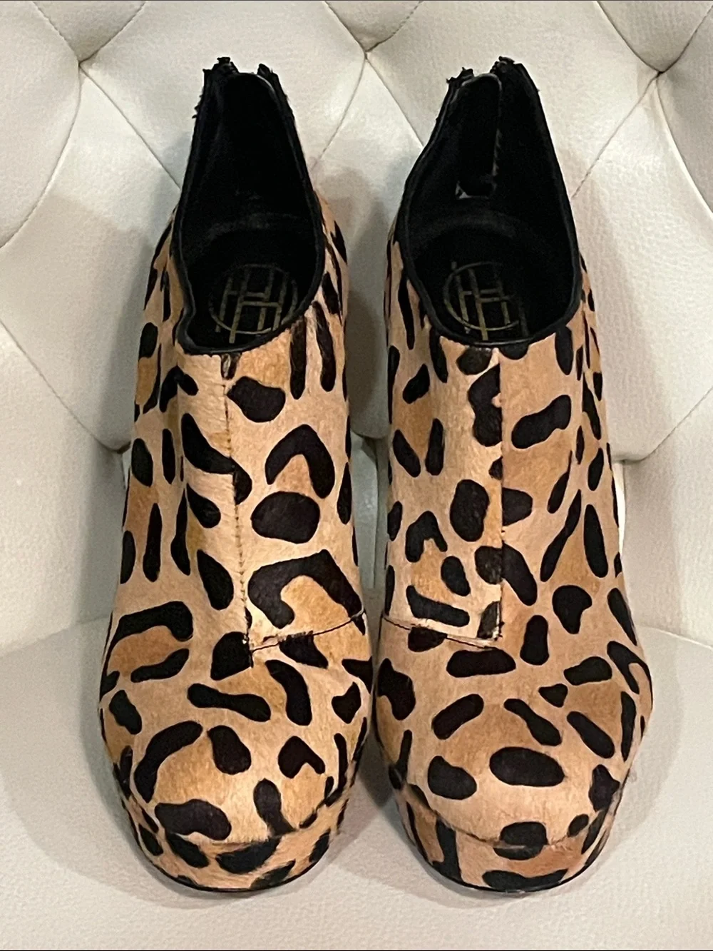 House of Harlow 1960 Leopard Print Platform Booties Tan Black Size 8 EU 38.5